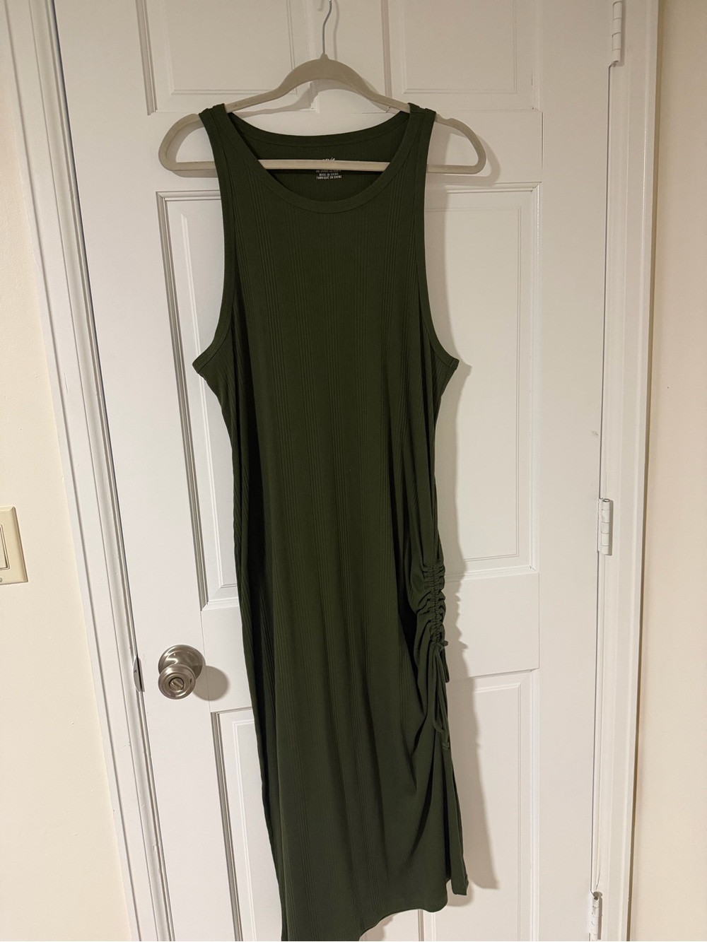 aerie Olive Green Ribbed Midi Dress with Side Gather